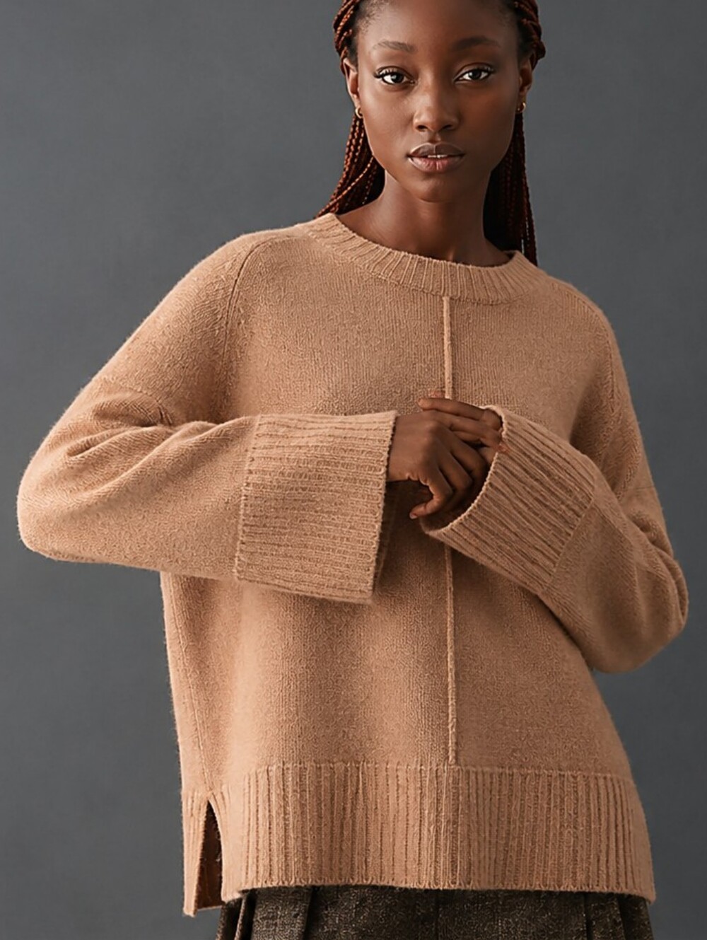 Maeve Anthropologie Chandler 100% Cashmere Relaxed Pullover Sweater L Camel
